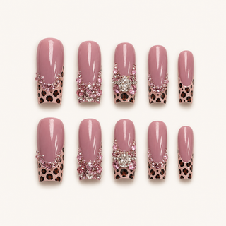 Pink Leopard Luxe Press-On Nails - flatlay