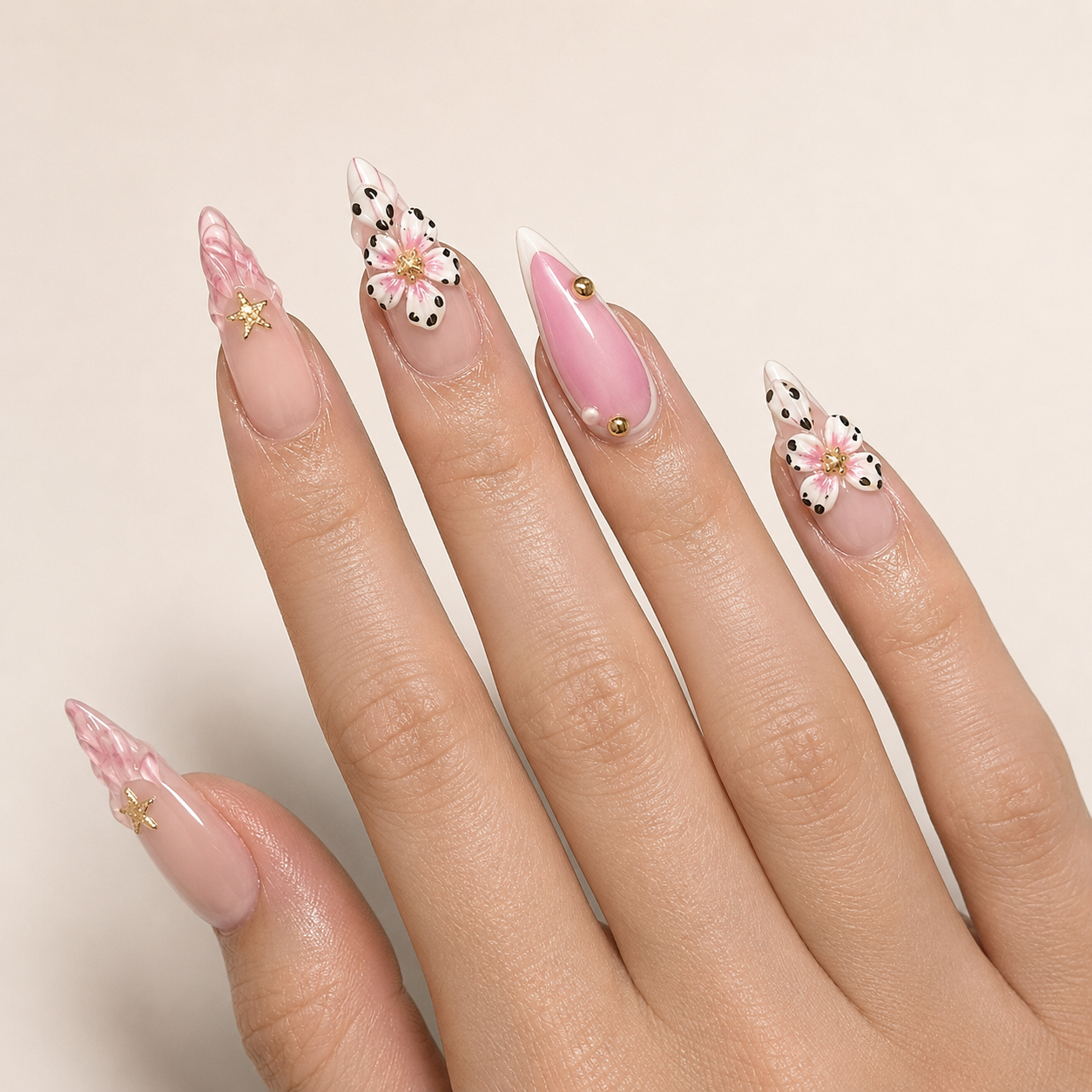 Blush Butterfly Press-On Nails - handshot