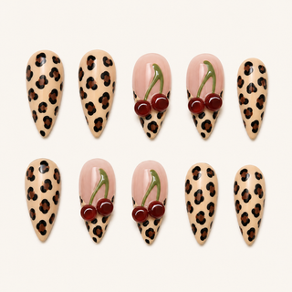 Cherry Leopard Press-On Nails - flatlay