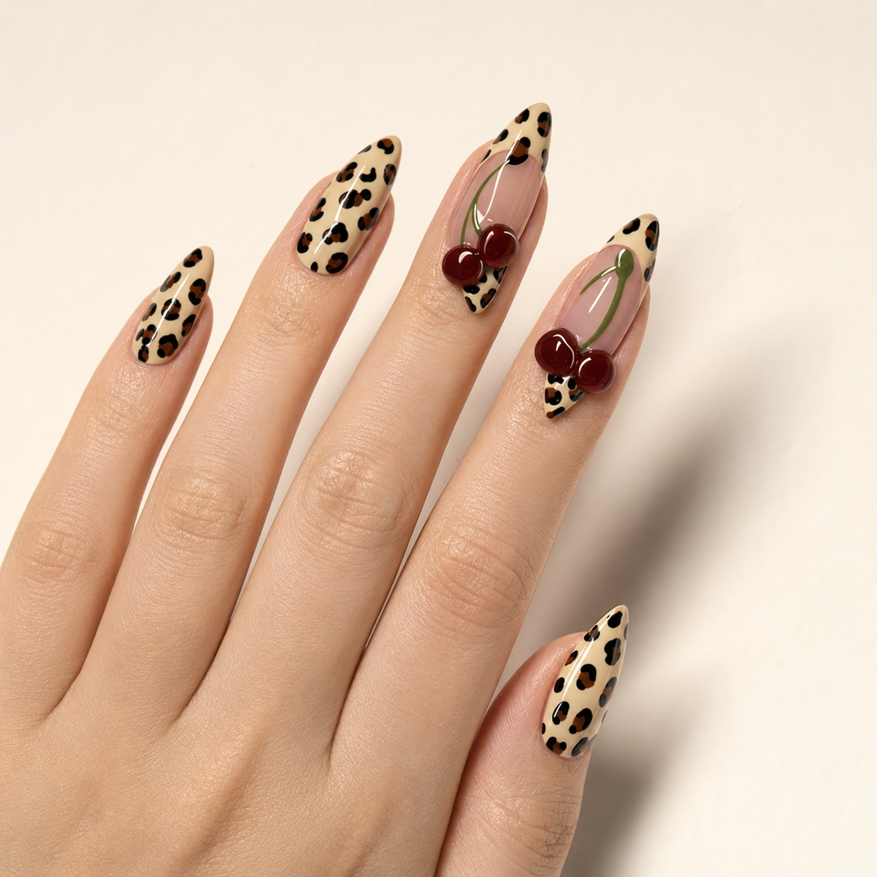 Cherry Leopard Press-On Nails - handshot