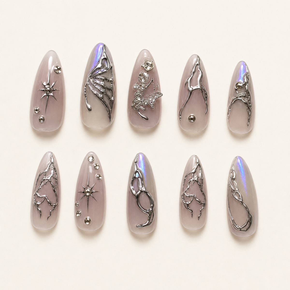 Celestial Chrome Press-On Nails - flatlay