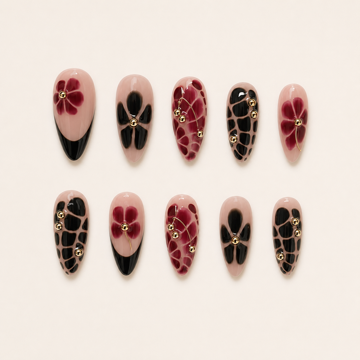 Merlot Bloom Press-On Nails - flatlay