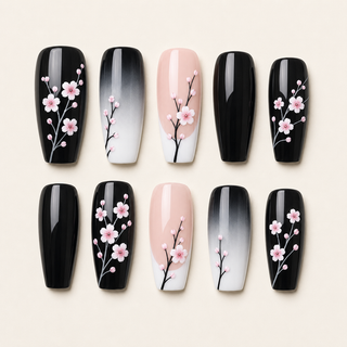 Midnight Sakura Press-On Nails - flatlay
