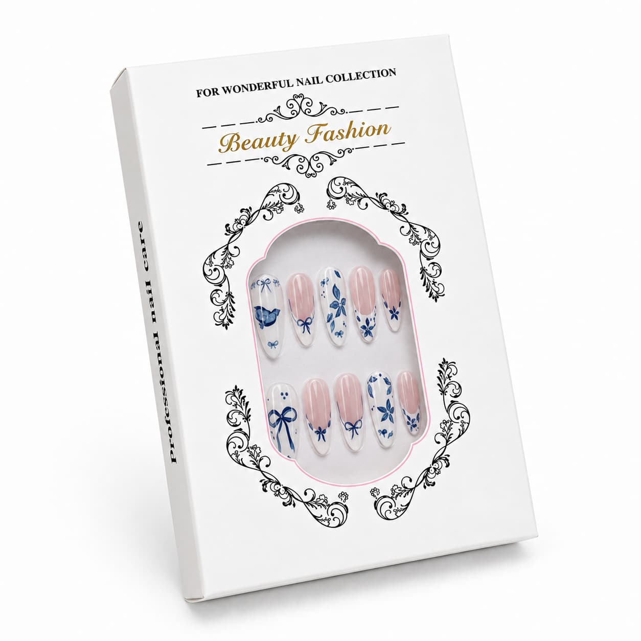 Porcelain Blue Garden Press-On Nails