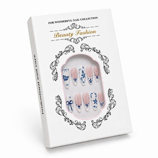 Porcelain Blue Garden Press-On Nails