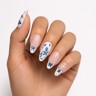 Porcelain Blue Garden Press-On Nails