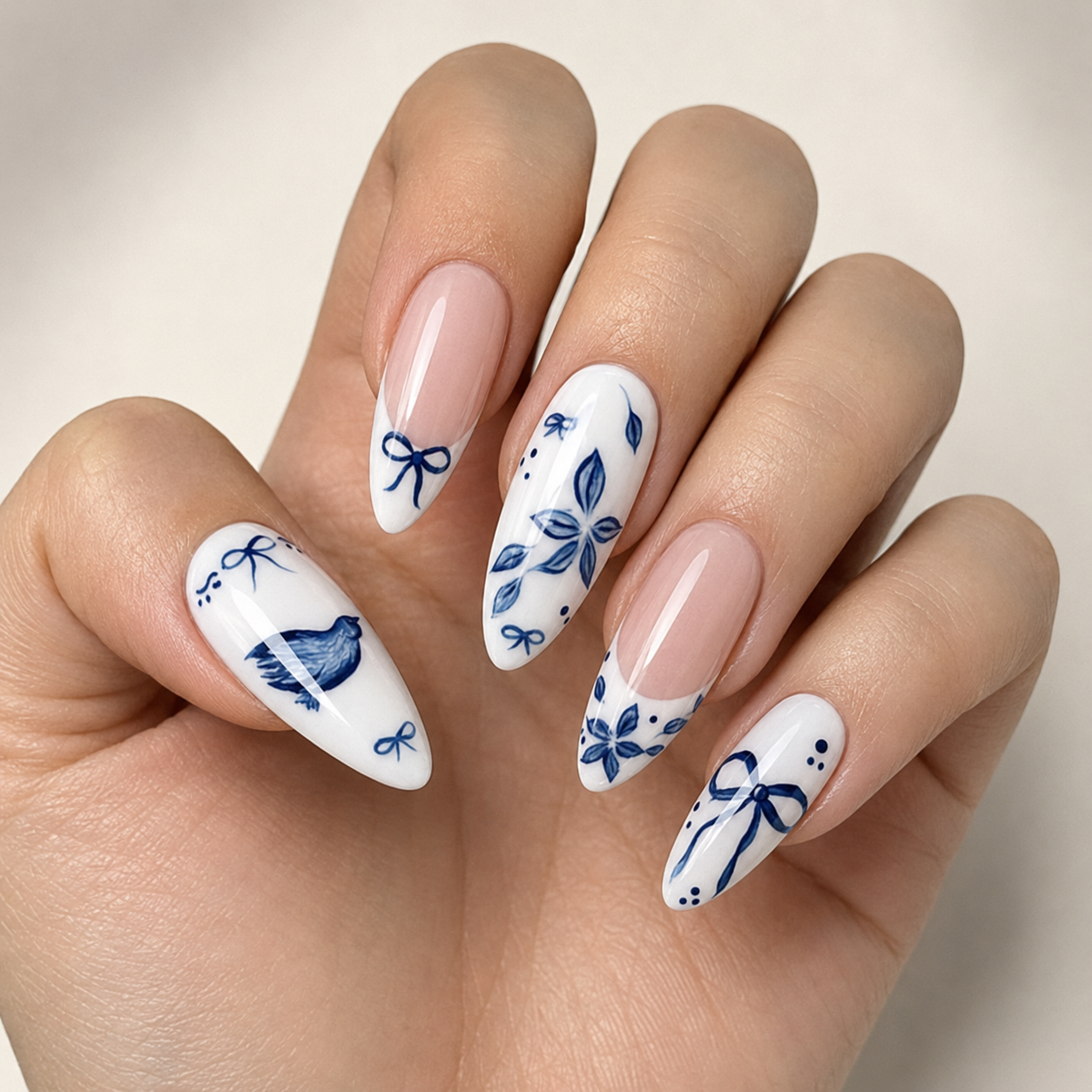 Porcelain Blue Garden Press-On Nails - handshot