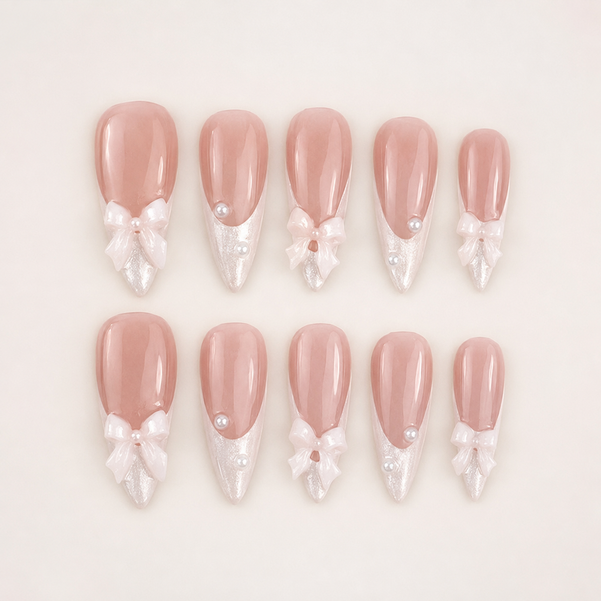 Silver Bow French Press-On Nails - flatlay