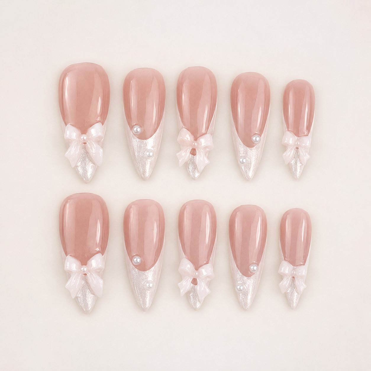 Silver Bow French Press-On Nails - flatlay