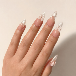 Silver Bow French Press-On Nails - handshot
